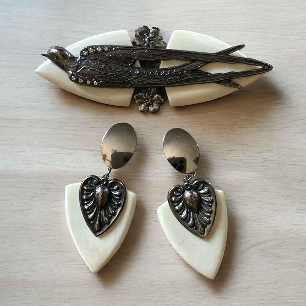 Vintage Art Deco Estate Ermani Bulatti Brooch Earrings Set